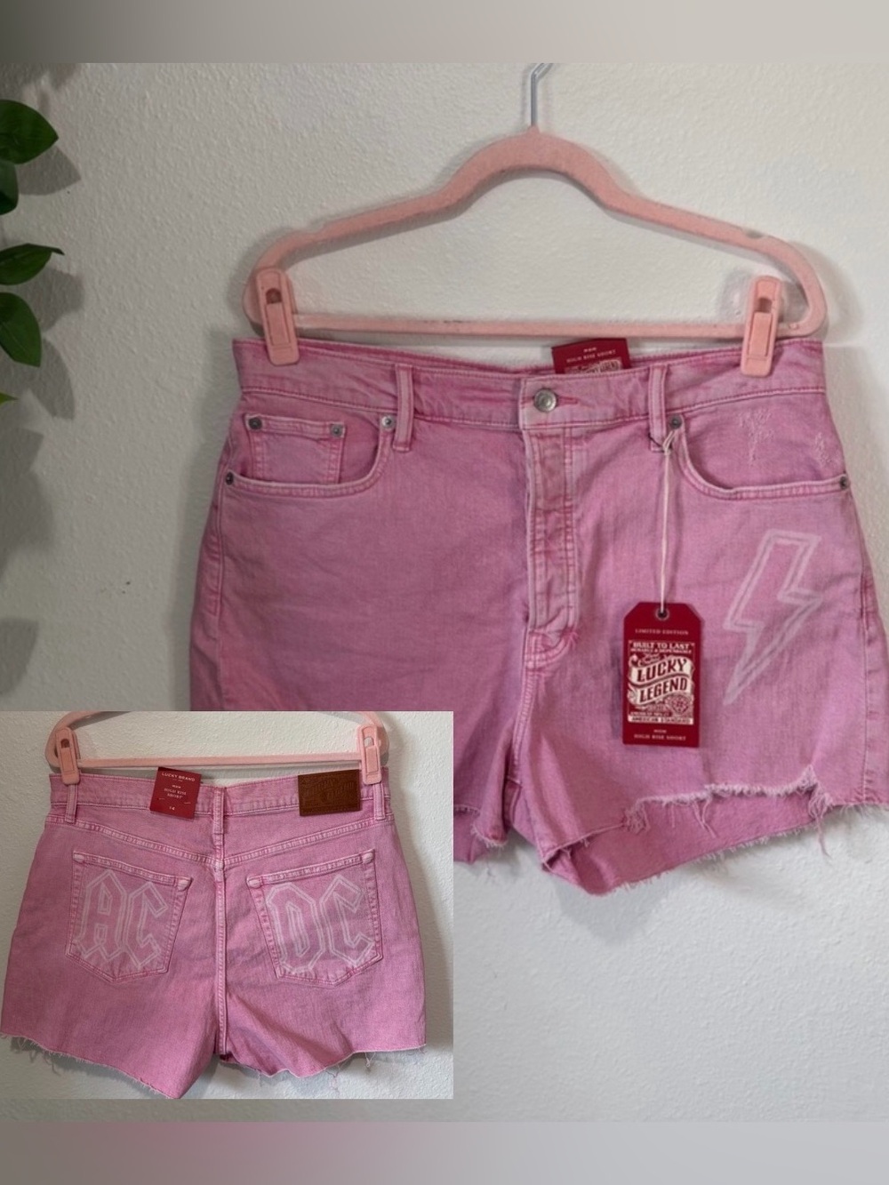 NWT Lucky Brand Legend AC/DC Mom High Rise Shorts 14 Pink Limited Edition